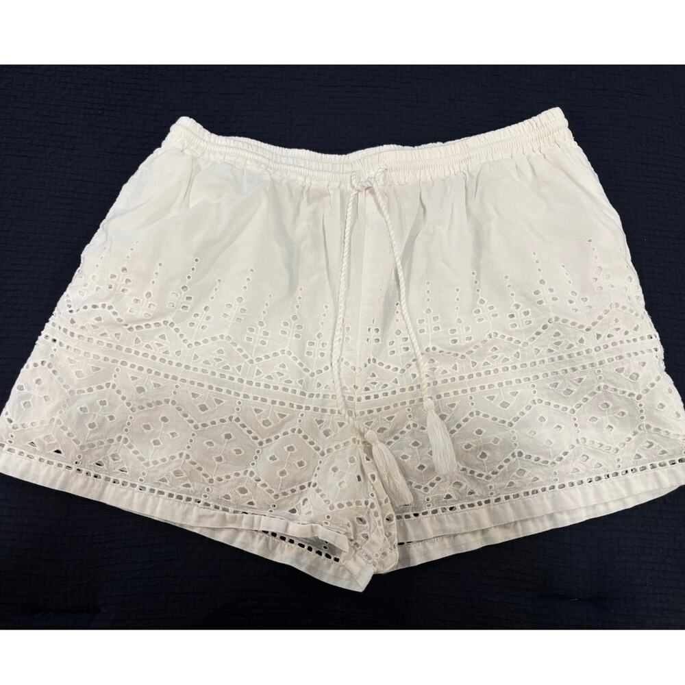 100% Cotton Lace Style Cutout White Shorts- Superdry - M